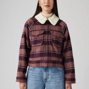 Levi’s Purple Plaid Shrunken 90s Flannel Jacket Western Cottagecore Sherpa Sz Xs